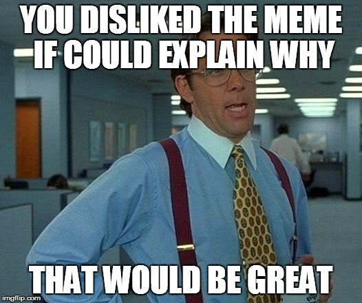 That Would Be Great Meme | YOU DISLIKED THE MEME IF COULD EXPLAIN WHY THAT WOULD BE GREAT | image tagged in memes,that would be great | made w/ Imgflip meme maker