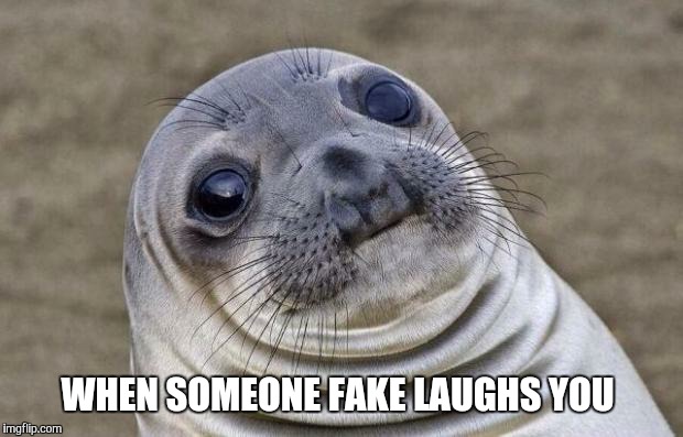 Awkward Moment Sealion Meme | WHEN SOMEONE FAKE LAUGHS YOU | image tagged in memes,awkward moment sealion | made w/ Imgflip meme maker