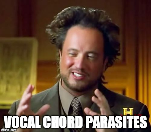 Ancient Aliens Meme | VOCAL CHORD PARASITES | image tagged in memes,ancient aliens | made w/ Imgflip meme maker