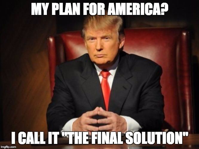 Trump - The Final Solution | MY PLAN FOR AMERICA? I CALL IT "THE FINAL SOLUTION" | image tagged in donald trump | made w/ Imgflip meme maker