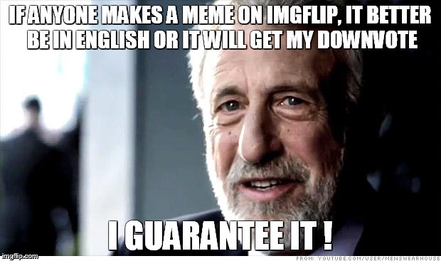 I Guarantee It Meme | IF ANYONE MAKES A MEME ON IMGFLIP, IT BETTER BE IN ENGLISH OR IT WILL GET MY DOWNVOTE I GUARANTEE IT ! | image tagged in memes,i guarantee it | made w/ Imgflip meme maker