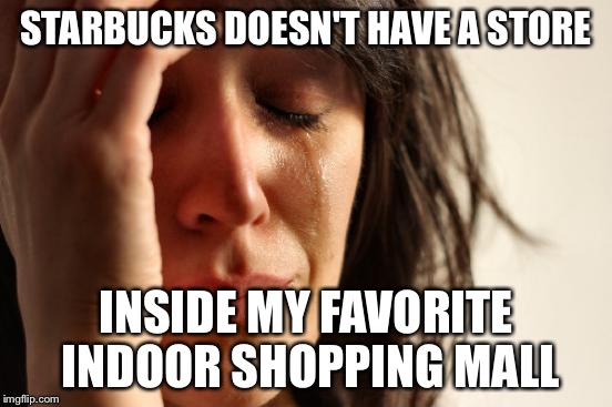 First World Problems | STARBUCKS DOESN'T HAVE A STORE INSIDE MY FAVORITE INDOOR SHOPPING MALL | image tagged in memes,first world problems | made w/ Imgflip meme maker