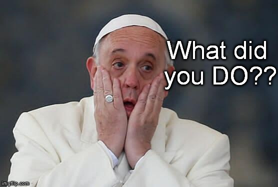 Pope Facepalm | What did you DO?? | image tagged in pope,pope francis,facepalm,pope facepalm | made w/ Imgflip meme maker