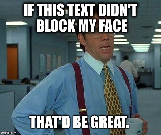 That Would Be Great Meme | IF THIS TEXT DIDN'T BLOCK MY FACE THAT'D BE GREAT. | image tagged in memes,that would be great | made w/ Imgflip meme maker