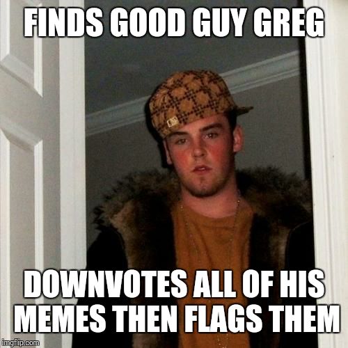 Scumbag Steve Meme | FINDS GOOD GUY GREG DOWNVOTES ALL OF HIS MEMES THEN FLAGS THEM | image tagged in memes,scumbag steve | made w/ Imgflip meme maker