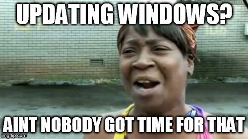 Ain't Nobody Got Time For That | UPDATING WINDOWS? AINT NOBODY GOT TIME FOR THAT | image tagged in memes,aint nobody got time for that | made w/ Imgflip meme maker