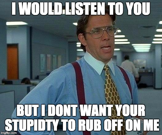 That Would Be Great | I WOULD LISTEN TO YOU BUT I DONT WANT YOUR STUPIDTY TO RUB OFF ON ME | image tagged in memes,that would be great | made w/ Imgflip meme maker