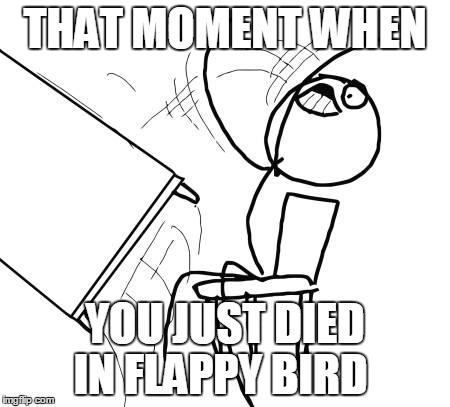 Table Flip Guy | THAT MOMENT WHEN YOU JUST DIED IN FLAPPY BIRD | image tagged in memes,table flip guy | made w/ Imgflip meme maker