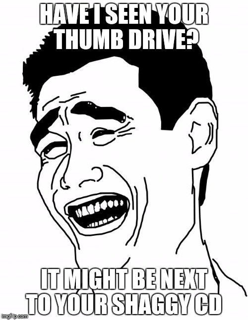 Bitch Please Meme | HAVE I SEEN YOUR THUMB DRIVE? IT MIGHT BE NEXT TO YOUR SHAGGY CD | image tagged in memes,bitch please | made w/ Imgflip meme maker