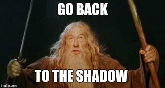 gandalf | GO BACK TO THE SHADOW | image tagged in gandalf | made w/ Imgflip meme maker