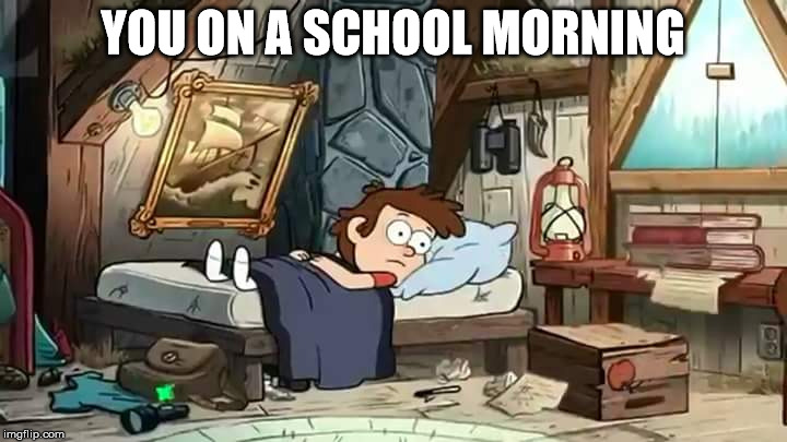School Mornings Suck | YOU ON A SCHOOL MORNING | image tagged in gravity falls,dipper pines,school | made w/ Imgflip meme maker