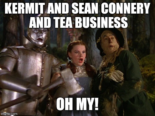 X AND X AND X OH MY! | KERMIT AND SEAN CONNERY AND TEA BUSINESS OH MY! | image tagged in x and x and x oh my | made w/ Imgflip meme maker