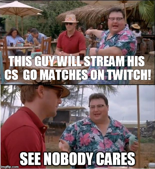 See Nobody Cares Meme | THIS GUY WILL STREAM HIS CS  GO MATCHES ON TWITCH! SEE NOBODY CARES | image tagged in memes,see nobody cares | made w/ Imgflip meme maker