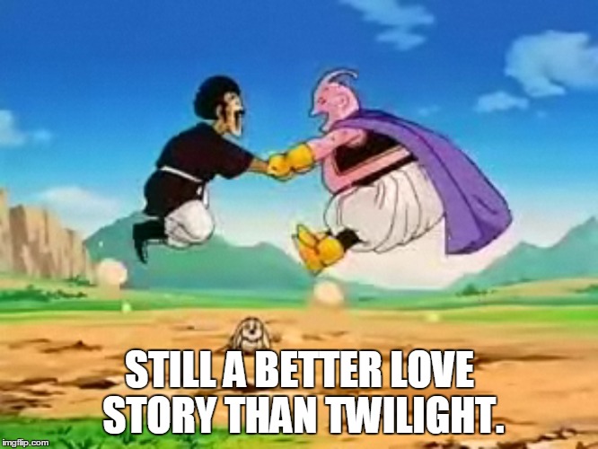 Still a better than love story than Twilight | STILL A BETTER LOVE STORY THAN TWILIGHT. | image tagged in twilight,love story,funny,dbz | made w/ Imgflip meme maker