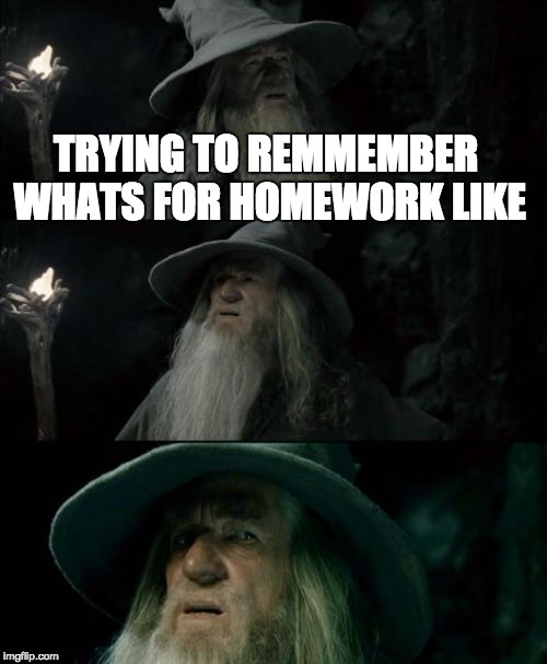 Confused Gandalf Meme | TRYING TO REMMEMBER WHATS FOR HOMEWORK LIKE | image tagged in memes,confused gandalf | made w/ Imgflip meme maker