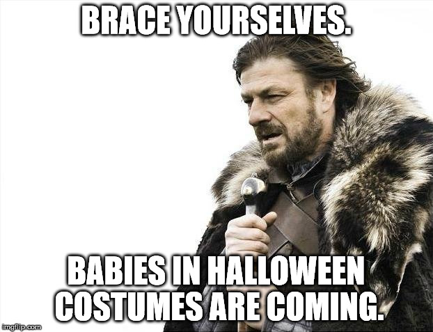 Brace Yourselves X is Coming | BRACE YOURSELVES. BABIES IN HALLOWEEN COSTUMES ARE COMING. | image tagged in memes,brace yourselves x is coming | made w/ Imgflip meme maker