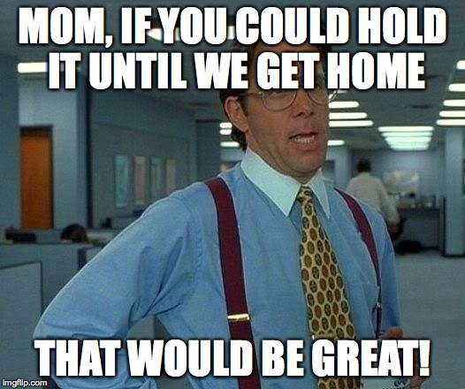 That Would Be Great Meme | MOM, IF YOU COULD HOLD IT UNTIL WE GET HOME THAT WOULD BE GREAT! | image tagged in memes,that would be great | made w/ Imgflip meme maker