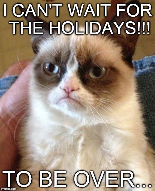 Grumpy cats holidays | I CAN'T WAIT FOR THE HOLIDAYS!!! TO BE OVER... | image tagged in memes,grumpy cat | made w/ Imgflip meme maker