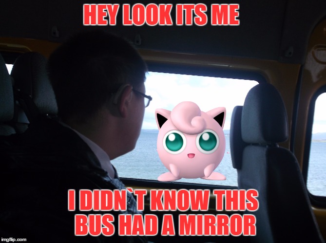 jigglelypuff  | HEY LOOK ITS ME I DIDN`T KNOW THIS BUS HAD A MIRROR | image tagged in funny,memes | made w/ Imgflip meme maker