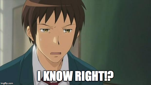 Kyon WTF | I KNOW RIGHT!? | image tagged in kyon wtf | made w/ Imgflip meme maker