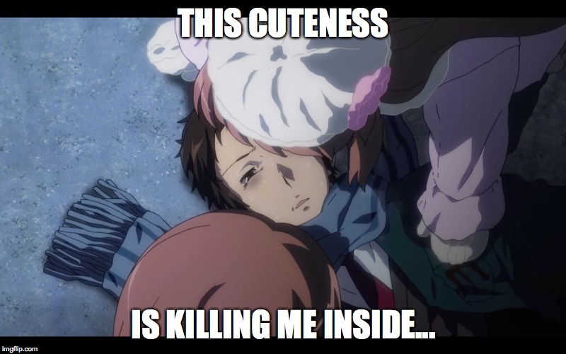 Kyon dying | THIS CUTENESS IS KILLING ME INSIDE... | image tagged in kyon dying | made w/ Imgflip meme maker