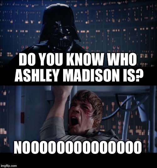 Star Wars No Meme | DO YOU KNOW WHO ASHLEY MADISON IS? NOOOOOOOOOOOOOO | image tagged in memes,star wars no | made w/ Imgflip meme maker