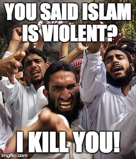 angry muslim | YOU SAID ISLAM IS VIOLENT? I KILL YOU! | image tagged in angry muslim | made w/ Imgflip meme maker