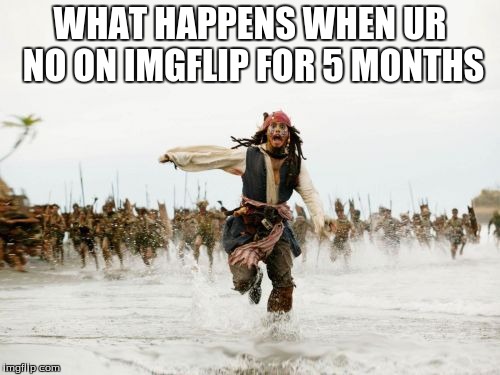 Jack Sparrow Being Chased Meme | WHAT HAPPENS WHEN UR NO ON IMGFLIP FOR 5 MONTHS | image tagged in memes,jack sparrow being chased | made w/ Imgflip meme maker