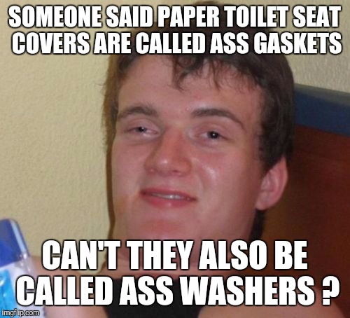 10 Guy | SOMEONE SAID PAPER TOILET SEAT COVERS ARE CALLED ASS GASKETS CAN'T THEY ALSO BE CALLED ASS WASHERS ? | image tagged in memes,10 guy | made w/ Imgflip meme maker