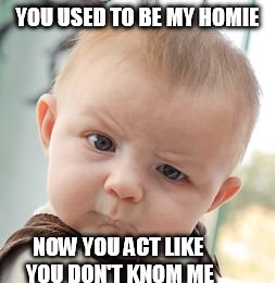 Skeptical Baby Meme | YOU USED TO BE MY HOMIE NOW YOU ACT LIKE YOU DON'T KNOM ME | image tagged in really | made w/ Imgflip meme maker
