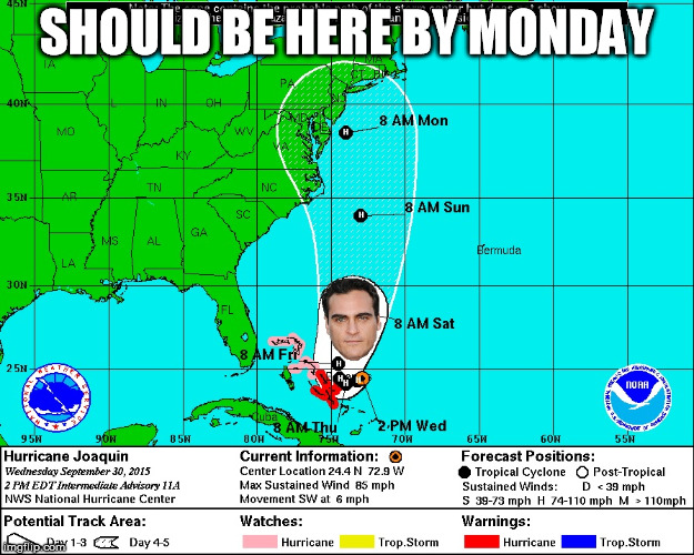 Tracking Hurricane Joaquin | SHOULD BE HERE BY MONDAY | image tagged in hurricane,joaquin,weather | made w/ Imgflip meme maker