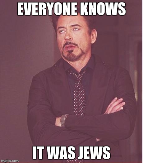 Face You Make Robert Downey Jr Meme | EVERYONE KNOWS IT WAS JEWS | image tagged in memes,face you make robert downey jr | made w/ Imgflip meme maker