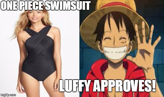 Luffy and the One Piece Obsession | ONE PIECE SWIMSUIT LUFFY APPROVES! | image tagged in one piece,swimsuit,luffy | made w/ Imgflip meme maker