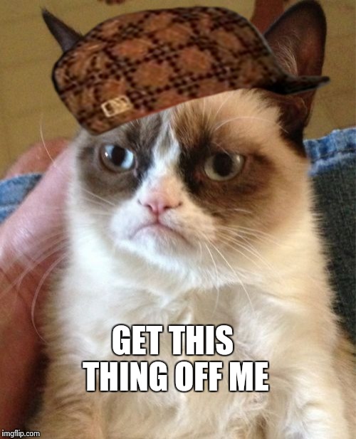 Grumpy Cat Meme | GET THIS THING OFF ME | image tagged in memes,grumpy cat,scumbag | made w/ Imgflip meme maker