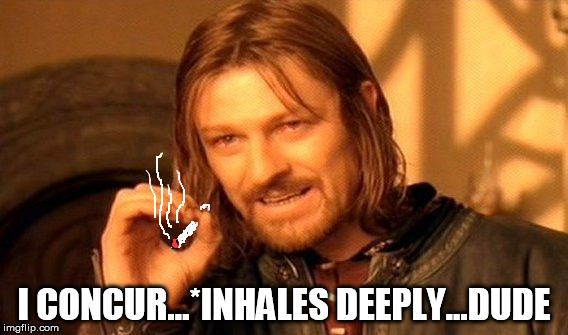 One Does Not Simply Meme | I CONCUR...*INHALES DEEPLY...DUDE | image tagged in memes,one does not simply | made w/ Imgflip meme maker