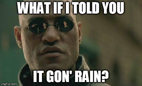 Matrix Morpheus Meme | WHAT IF I TOLD YOU IT GON' RAIN? | image tagged in memes,matrix morpheus | made w/ Imgflip meme maker