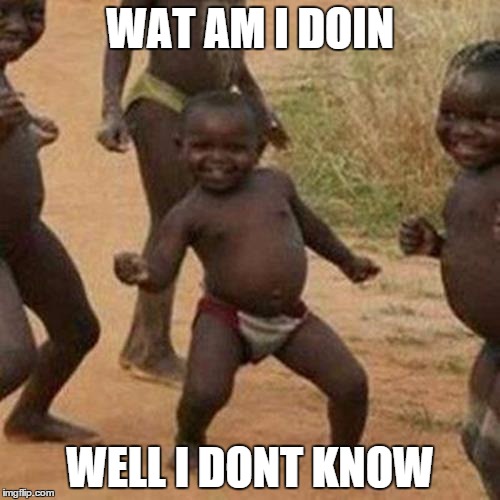 i dont kno | WAT AM I DOIN WELL I DONT KNOW | image tagged in memes,third world success kid | made w/ Imgflip meme maker