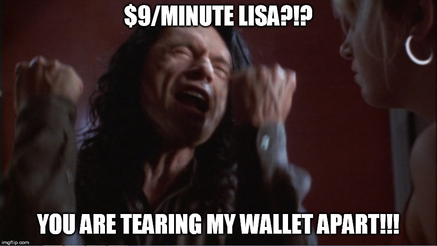 You are tearing me apart! | $9/MINUTE LISA?!? YOU ARE TEARING MY WALLET APART!!! | image tagged in you are tearing me apart | made w/ Imgflip meme maker
