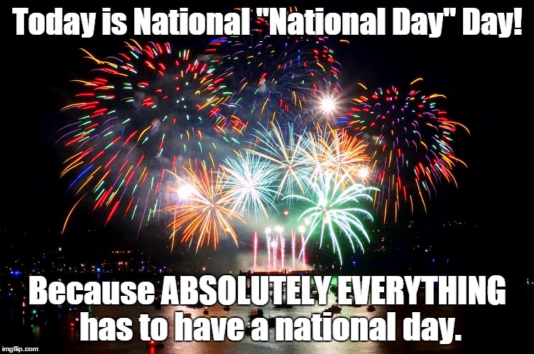 Today is National "National Day" Day! Because ABSOLUTELY EVERYTHING has to have a national day. | made w/ Imgflip meme maker