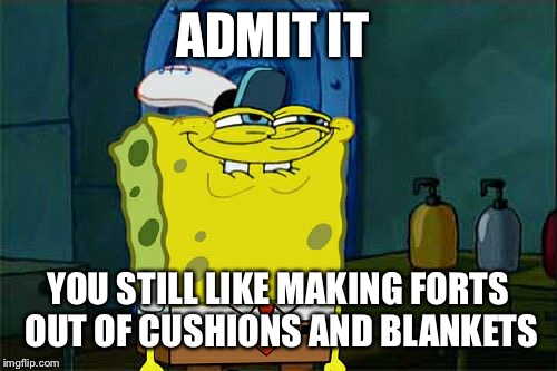 Don't You Squidward | ADMIT IT YOU STILL LIKE MAKING FORTS OUT OF CUSHIONS AND BLANKETS | image tagged in memes,dont you squidward | made w/ Imgflip meme maker