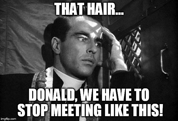 Bad memes continue... | THAT HAIR... DONALD, WE HAVE TO STOP MEETING LIKE THIS! | image tagged in memes,donald trump | made w/ Imgflip meme maker