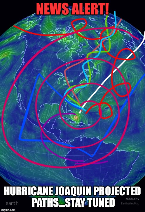 NEWS ALERT! HURRICANE JOAQUIN PROJECTED PATHS...STAY TUNED | made w/ Imgflip meme maker