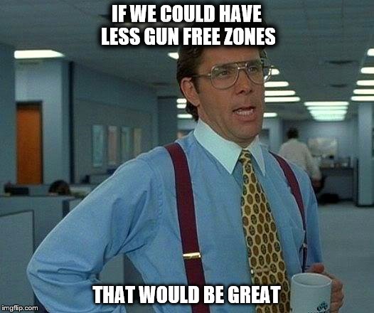 That Would Be Great | IF WE COULD HAVE LESS GUN FREE ZONES THAT WOULD BE GREAT | image tagged in memes,that would be great | made w/ Imgflip meme maker