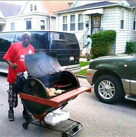 BBQ man on wheels Blank Meme Template