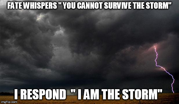 I am the storm | FATE WHISPERS " YOU CANNOT SURVIVE THE STORM" I RESPOND  " I AM THE STORM" | image tagged in storm | made w/ Imgflip meme maker