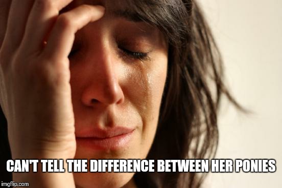 First World Problems | CAN'T TELL THE DIFFERENCE BETWEEN HER PONIES | image tagged in memes,first world problems | made w/ Imgflip meme maker