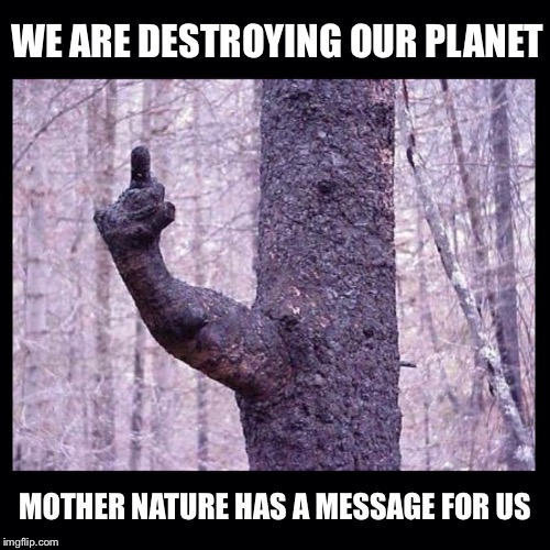We are destroying our planet | WE ARE DESTROYING OUR PLANET MOTHER NATURE HAS A MESSAGE FOR US | image tagged in planet,nature,shame | made w/ Imgflip meme maker