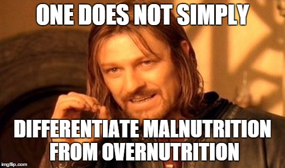 One Does Not Simply Meme | ONE DOES NOT SIMPLY DIFFERENTIATE MALNUTRITION FROM OVERNUTRITION | image tagged in memes,one does not simply | made w/ Imgflip meme maker