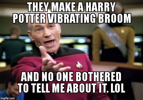 Picard Wtf Meme | THEY MAKE A HARRY POTTER VIBRATING BROOM AND NO ONE BOTHERED TO TELL ME ABOUT IT. LOL | image tagged in memes,picard wtf | made w/ Imgflip meme maker