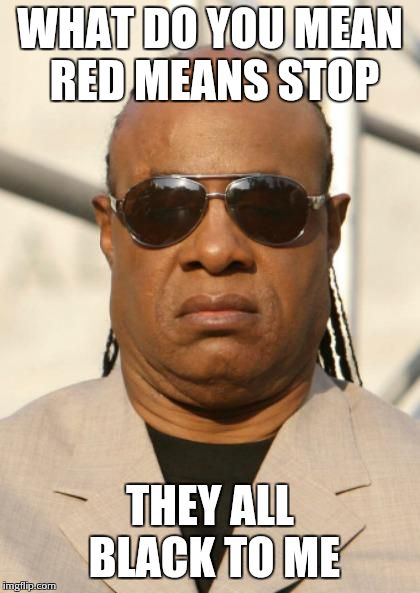steview | WHAT DO YOU MEAN RED MEANS STOP THEY ALL BLACK TO ME | image tagged in steview | made w/ Imgflip meme maker